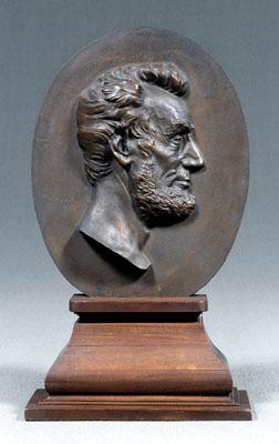 Appraisal: Large bronze Abraham Lincoln plaque oval relief portrait facing right