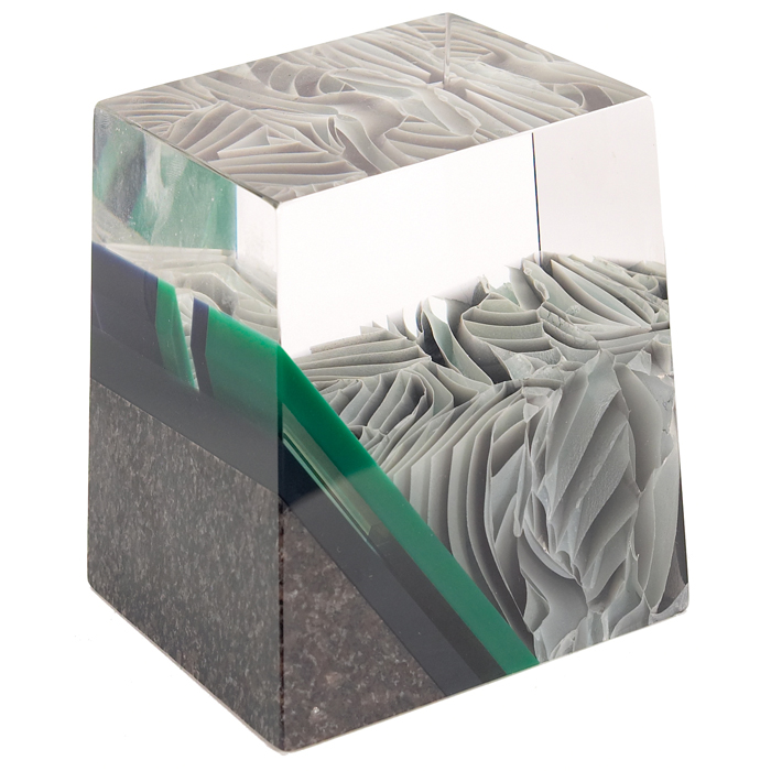 Appraisal: William Carlson glass sculpture irregular cube form in solid glass