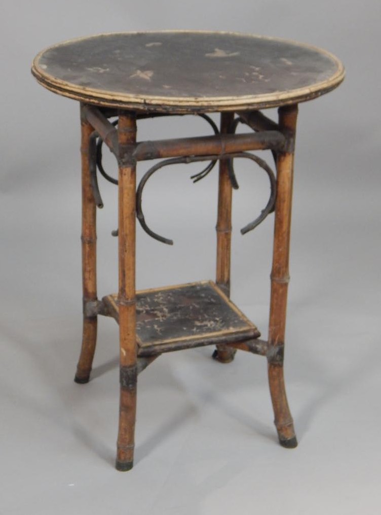 Appraisal: A Victorian bamboo occasional table decorated overall in oriental style