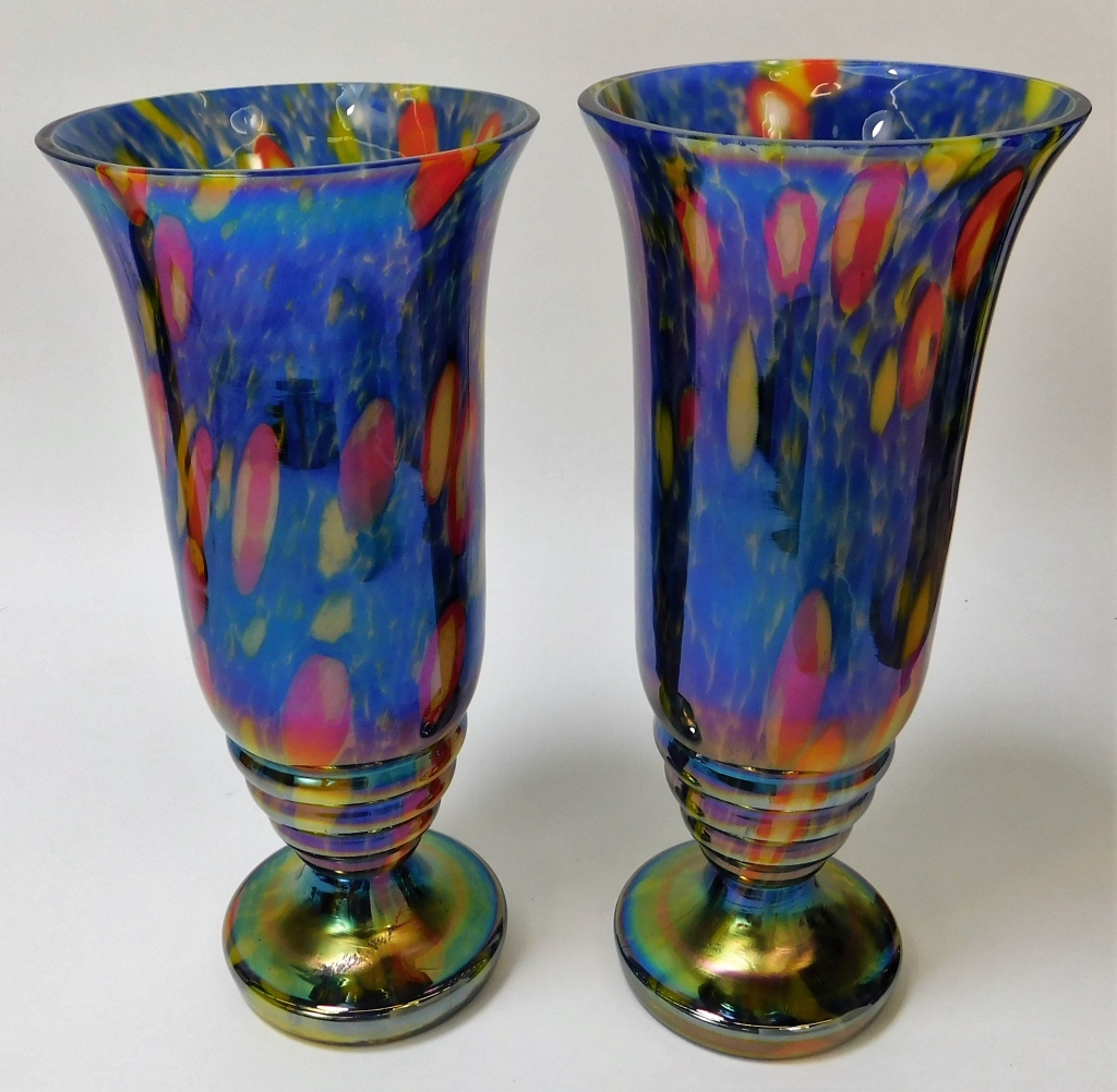 Appraisal: PR KRALIK IRIDESCENT MILLEFIORI BOHEMIAN ART GLASS Bohemia th CenturyPair