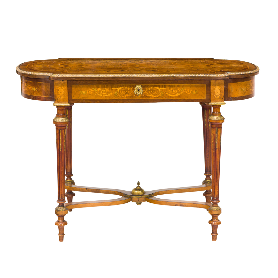 Appraisal: A FRENCH MARQUETRY AND BRONZE MOUNTED FOYER TABLE A French