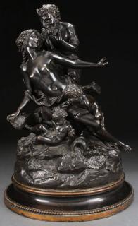 Appraisal: NYMPH SATYR WITH PUTTI BRONZE GROUPING After CLAUDE MICHEL CLODION