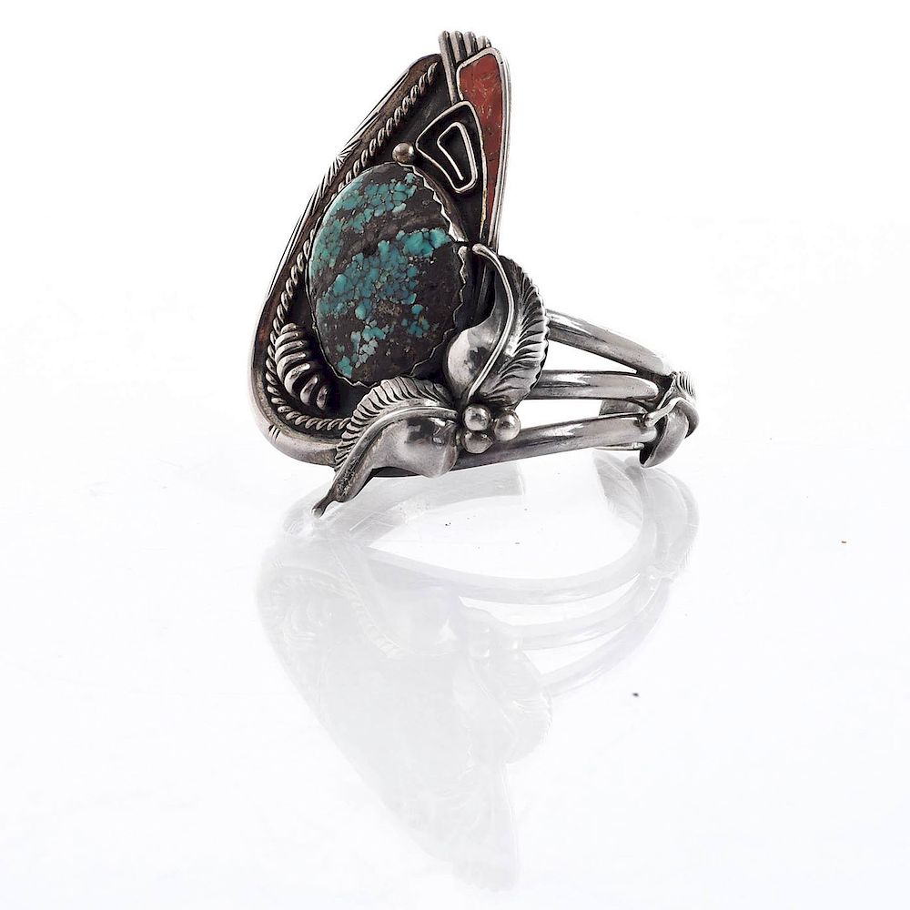 Appraisal: NATIVE AMERICAN SILVER AND MULTICOLORED TURQUOISE CUFF C approx weight