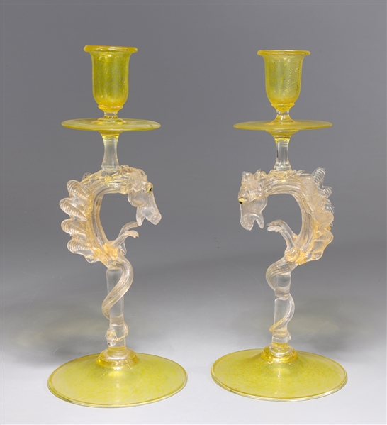 Appraisal: Pair antique hand-blown Venetian candlesticks attributed to Artisti Barobier the