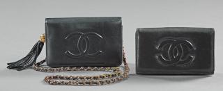 Appraisal: Two Black Leather Chanel Purses one a shoulder ba Two