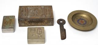 Appraisal: Assorted Chinese Brass Metal Objects Comprising a cast brass box