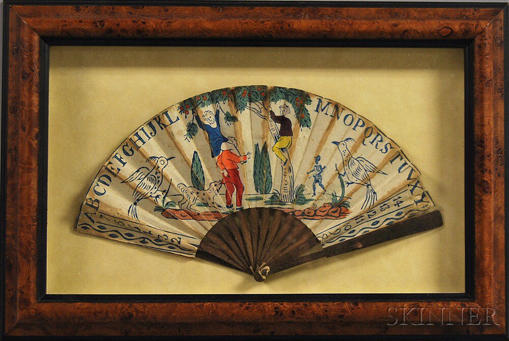 Appraisal: Framed Early Paper Fan th century depicting children at play