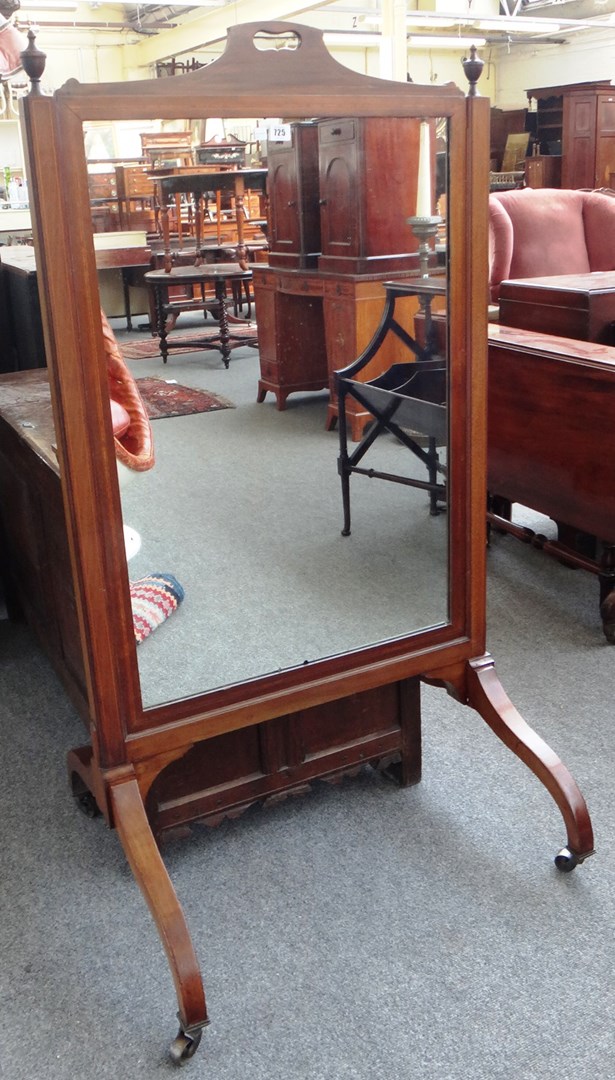 Appraisal: An Edwardian satinwood inlaid mahogany pop up cheval mirror on