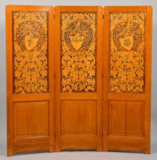 Appraisal: Panel Screen J W Fosdick Pyrography Three panel American screen