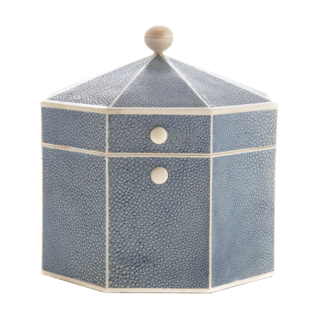 Appraisal: De Nacre et d'Orient shagreen Carousel box octagonal paneled box