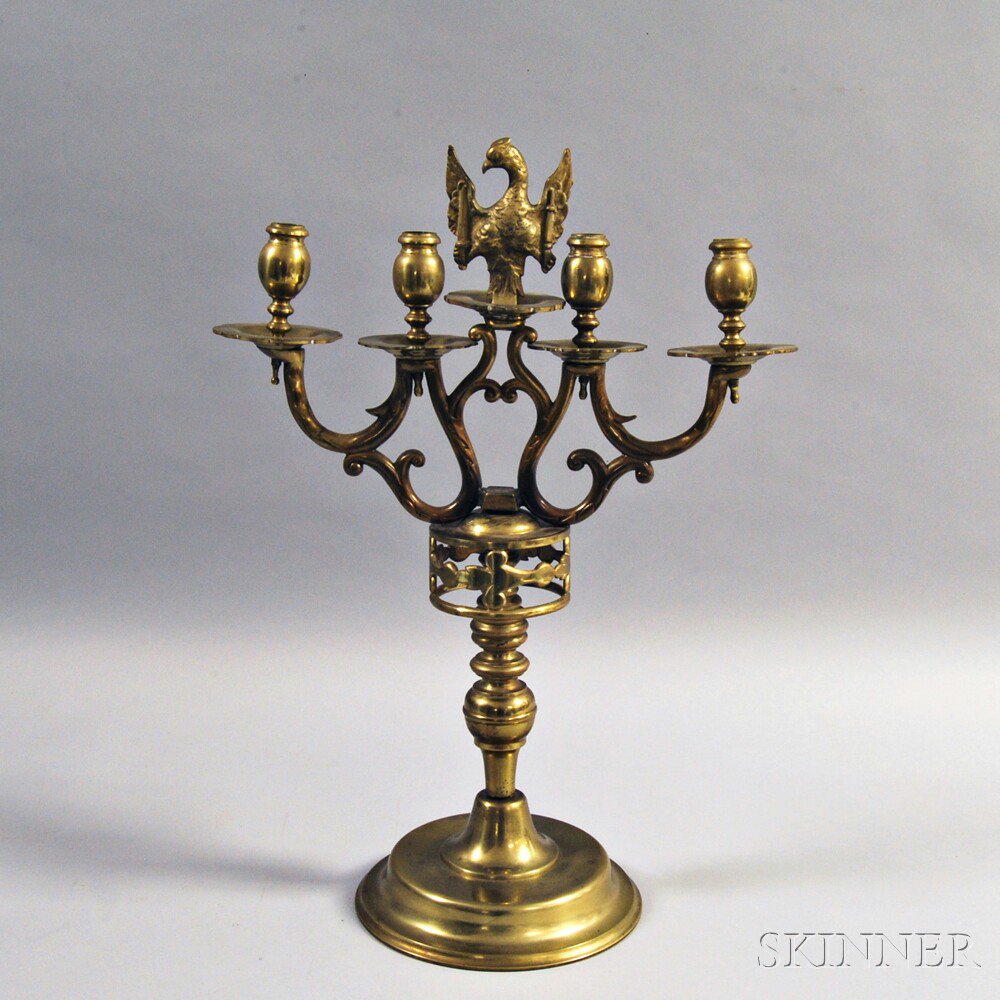 Appraisal: Large Brass Four-light Candelabra th century the four scrolled arm