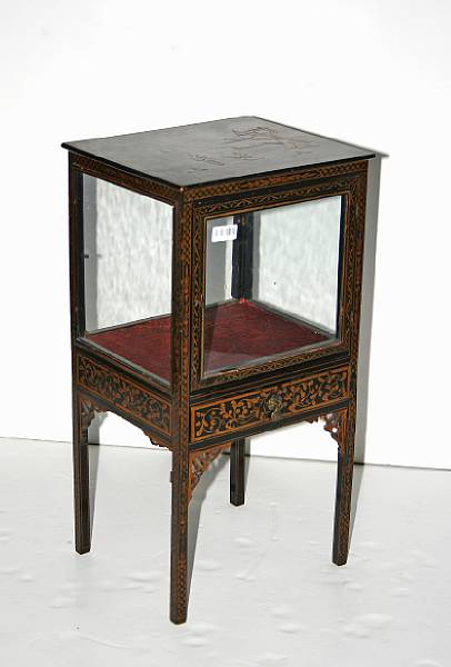 Appraisal: A chinoiserie lacquer and glass vitrine cabinet early th century