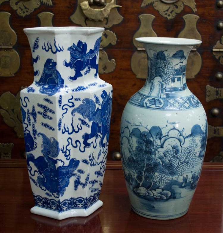 Appraisal: TWO CHINESE BLUE AND WHITE PORCELAIN VASES a Qing octagonal