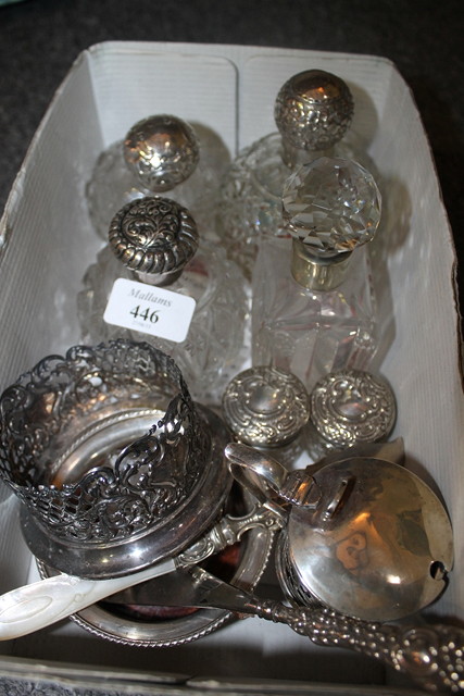 Appraisal: VARIOUS SILVER TOPPED SCENT BOTTLES a silver mustard pot and