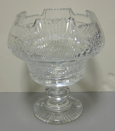 Appraisal: WATERFORD CRYSTAL FOOTED CENTER BOWL Modern Monteith style rim diamond