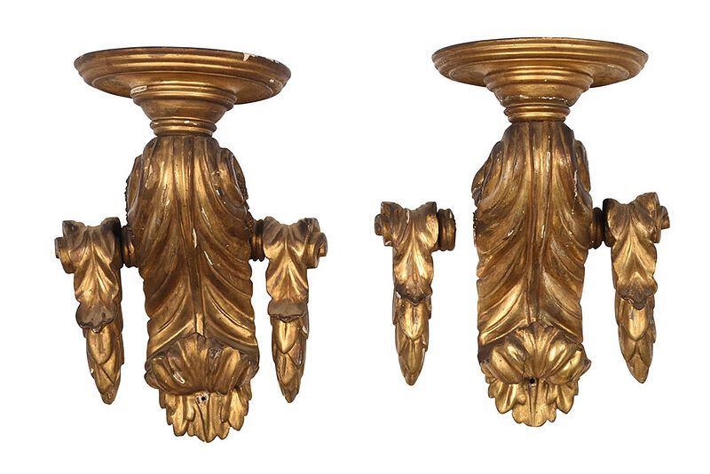 Appraisal: Pair of Classical Carved Giltwood Wall Brackets th century circular