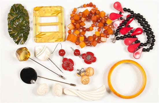 Appraisal: Assortment of Bakelite celluloid and plastic jewelry including stick pins