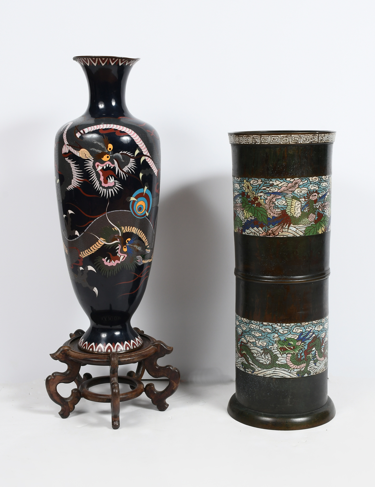 Appraisal: PC CLOISONNE VASE CHAMPLEVE UMBRELLA STAND Comprising - Large Meiji