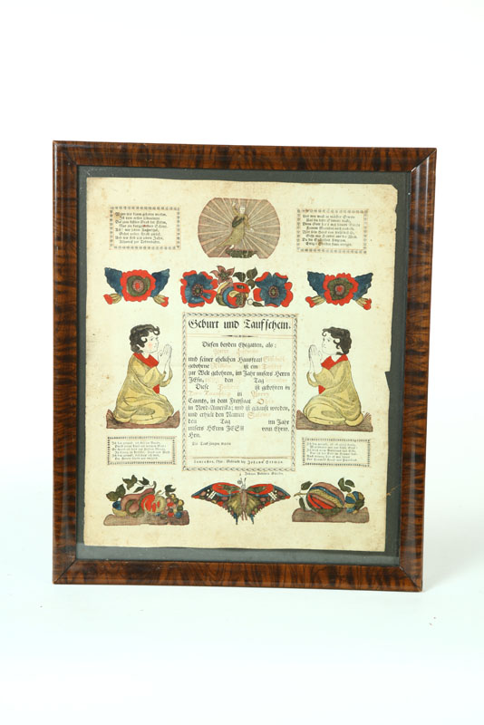 Appraisal: FRAKTUR Handcolored printed fraktur Printed in Lancaster Ohio recording an