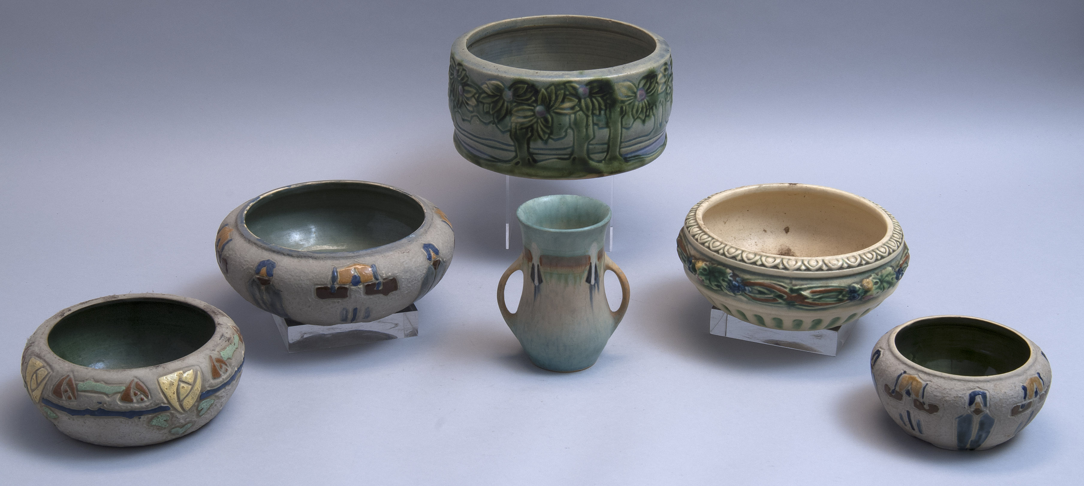 Appraisal: SIX PIECES OF ROSEVILLE POTTERY - s Unmarked unless noted