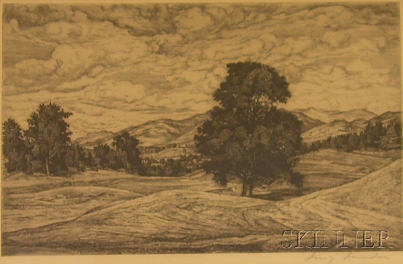 Appraisal: Two Framed Etchings on Paper woodland view entitled Tree in