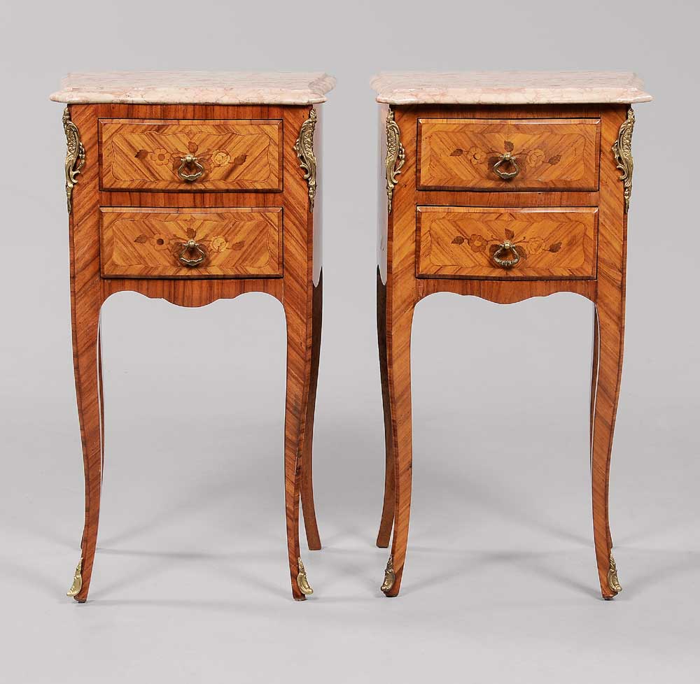 Appraisal: Pair Louis XV Style Marquetry Side Commodes French th century