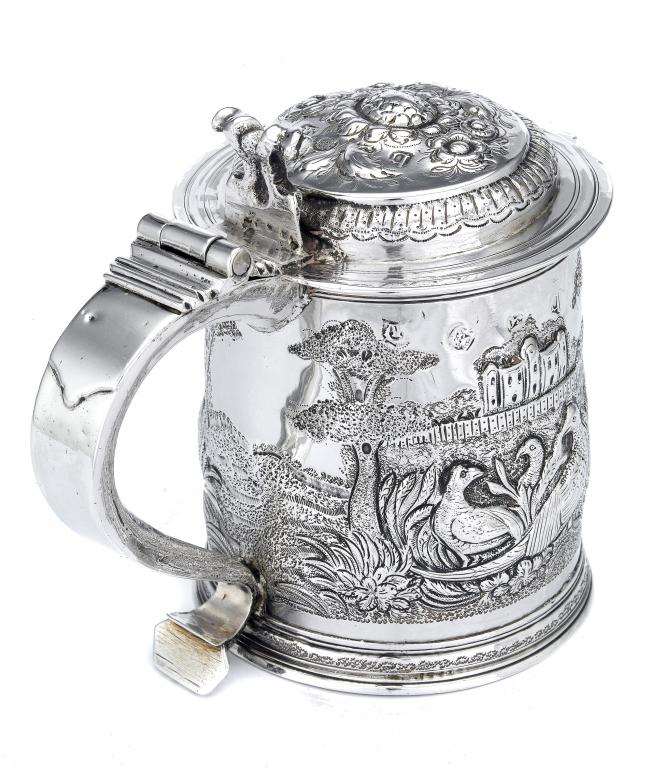 Appraisal: A WILLIAM AND MARY TANKARD the domed cover with bifurcated