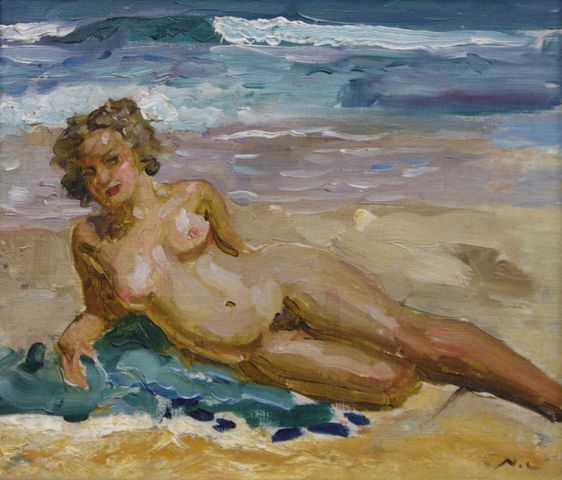 Appraisal: Twentieth Century School Nude on Beach oil on canvas on