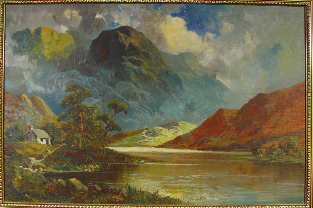 Appraisal: F L Jameson - Oil onto canvas of a moutainous