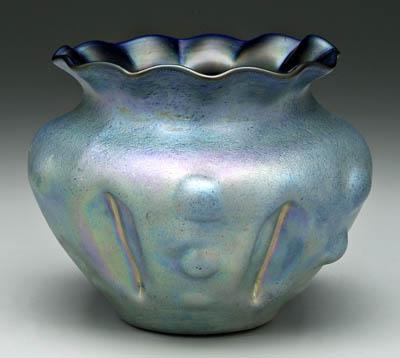 Appraisal: Art glass bowl scalloped rim matte iridescent blue and gold