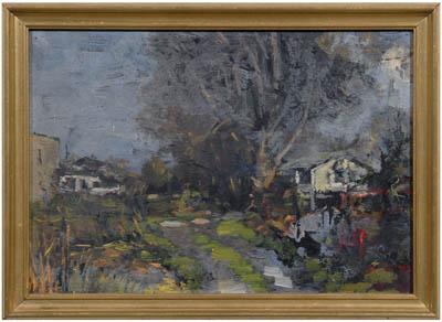 Appraisal: Edward Selmar Siebert painting houses on a country lane unsigned