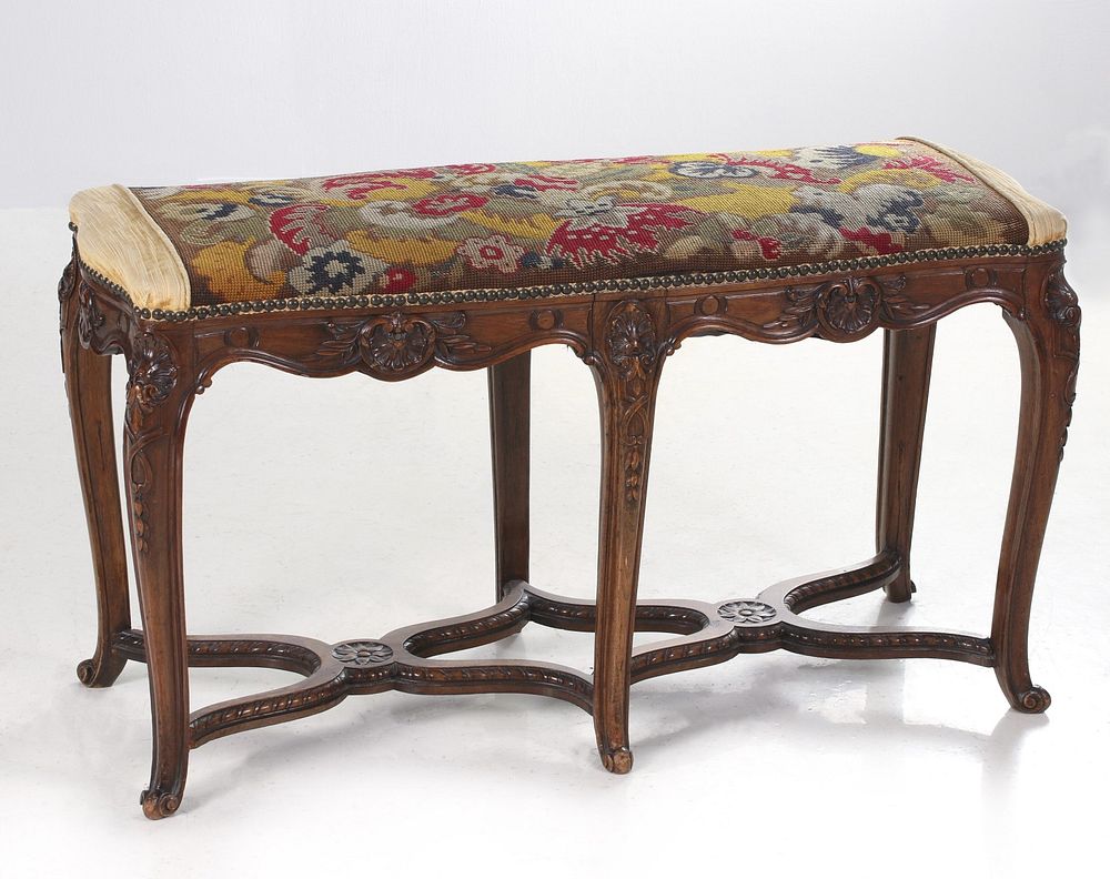 Appraisal: AN EARLY TH C LOUIS XIV STYLE BENCH WITH NEEDLEPOINT