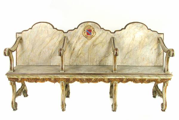 Appraisal: A Venetian style faux finished and parcel gilt bench height