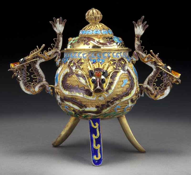 Appraisal: Chinese enamel over silver censer the body with two raised