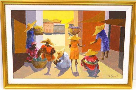 Appraisal: Michelle Manuel Haitian b oil on canvas ''Market Women ''