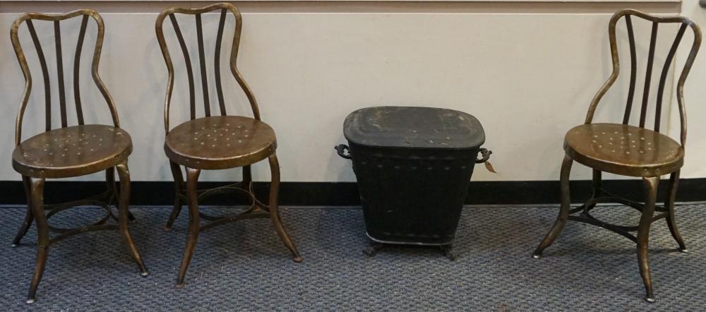 Appraisal: Three Edwardian Steel Cafe Side Chairs and a Black Tole