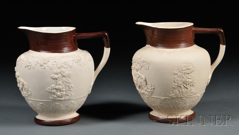 Appraisal: Two Turner White Stoneware Jugs England c each with brown