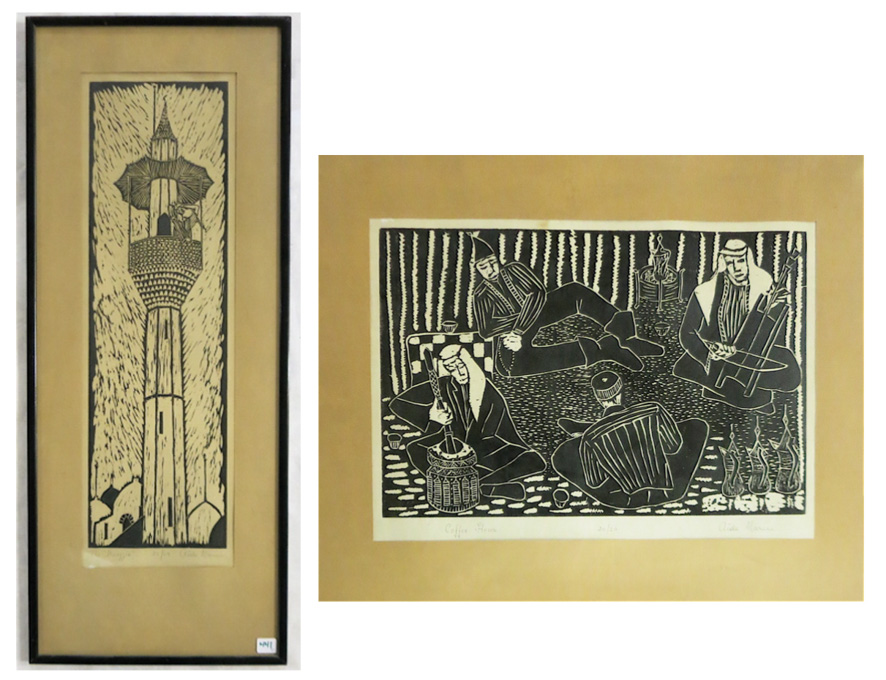 Appraisal: AIDA MARINI TWO WOODCUTS Lebanon th century The Muezzia and