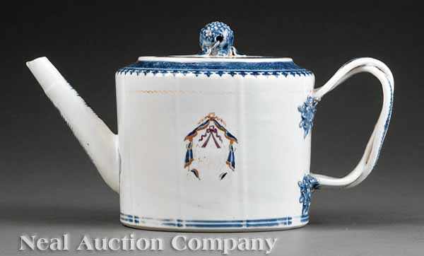 Appraisal: A Chinese Export Blue and White Porcelain Armorial Covered Teapot