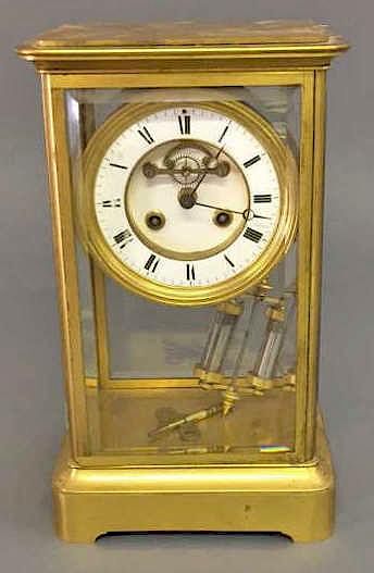 Appraisal: Large French Brass and Glass Shelf Clock Large French brass