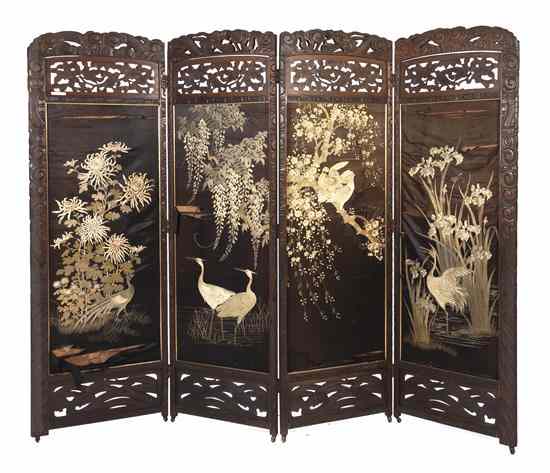 Appraisal: A Chinese Carved Softwood Four-Panel Floor Screen having a pierce