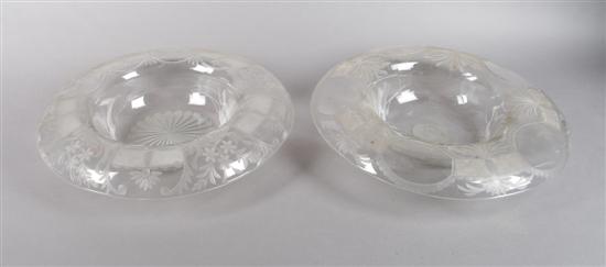 Appraisal: Two Similar Pairs of Etched Glass Centerbowls Diameter inches