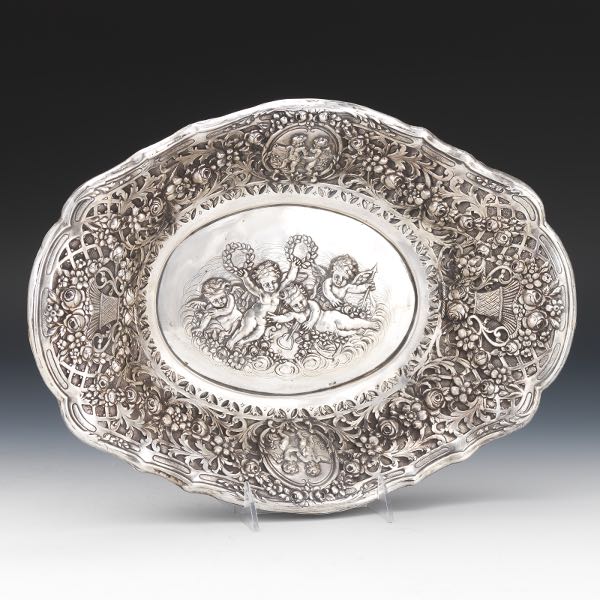 Appraisal: STERLING SILVER CHERUB CENTER BOWL x x Large Sterling silver