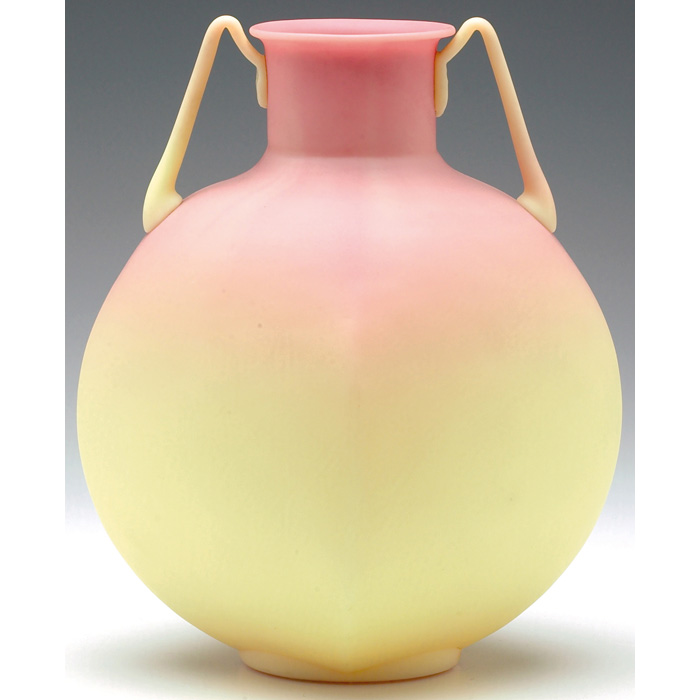 Appraisal: Fine Webb Burmese vase four-sided form with two attached handles