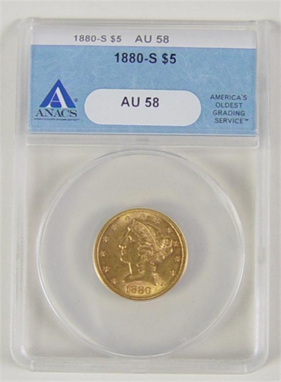 Appraisal: -S Gold Coin Anacs certified and graded AU