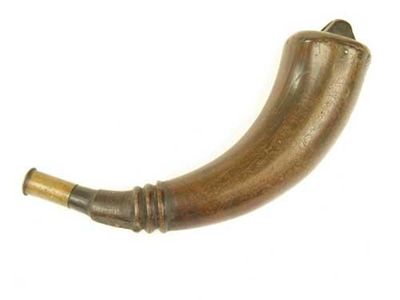 Appraisal: An African horn powder flask with incised decoration to the