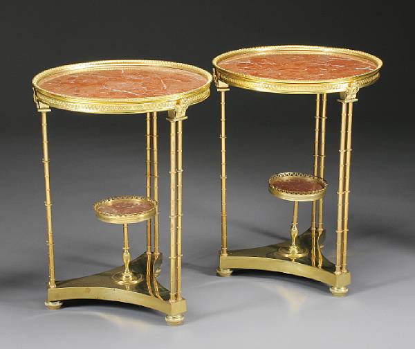 Appraisal: A pair of Louis XVI style gilt bronze gueridons Each