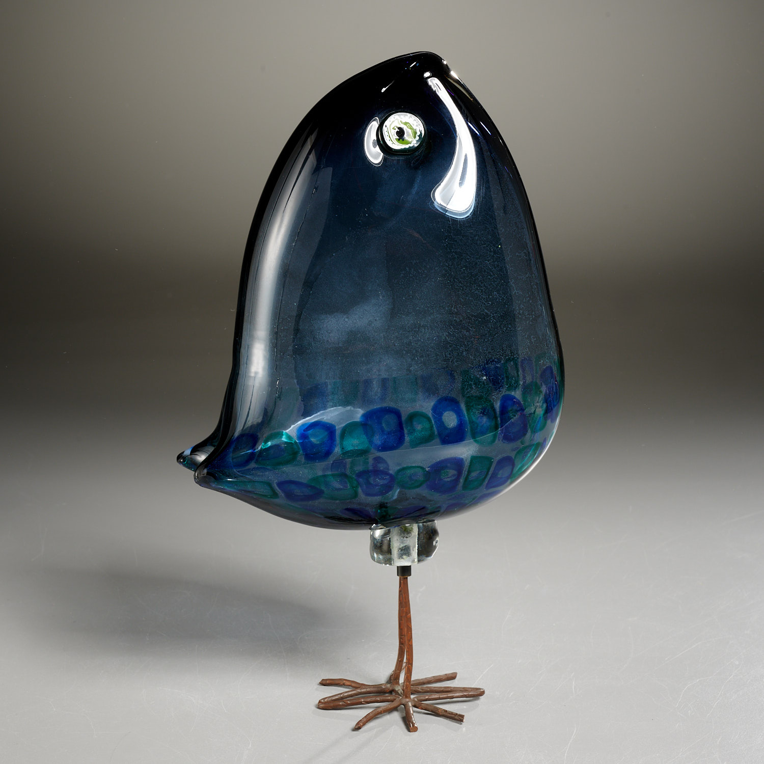 Appraisal: ALESSANDRO PIANON PULCINI BIRD SCULPTURE c Italy handblown green Murano