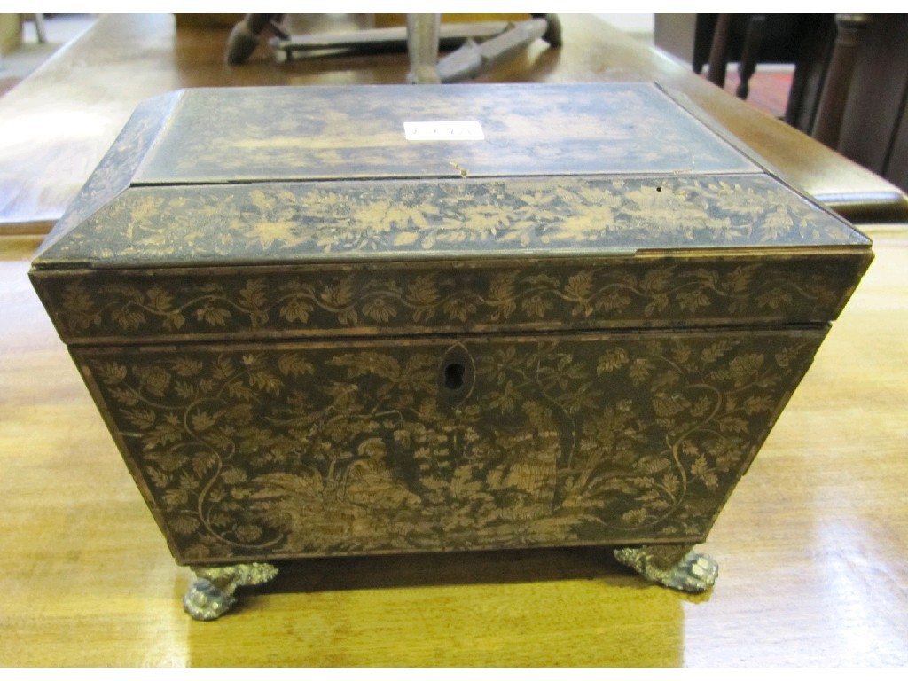 Appraisal: Black and gilt lacquered tea caddy