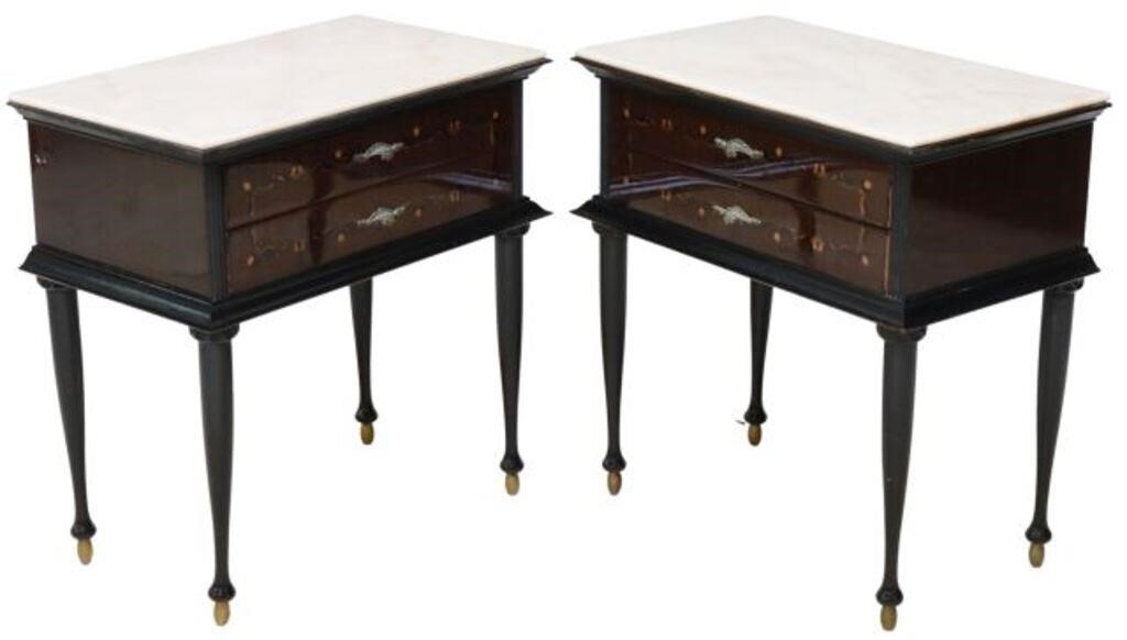 Appraisal: pair Italian mid-century modern nightstands c s marble top ebonized